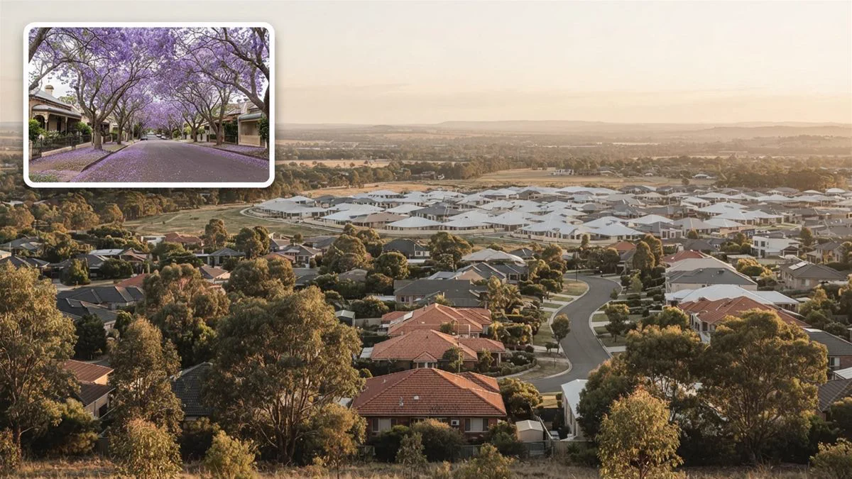 A leafy established Australian suburb beside a newer estate of rental homes on the city fringe.